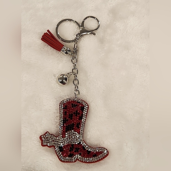 Accessories - Red Rhinestone Cowgirl Boot Keychain Bag Charm